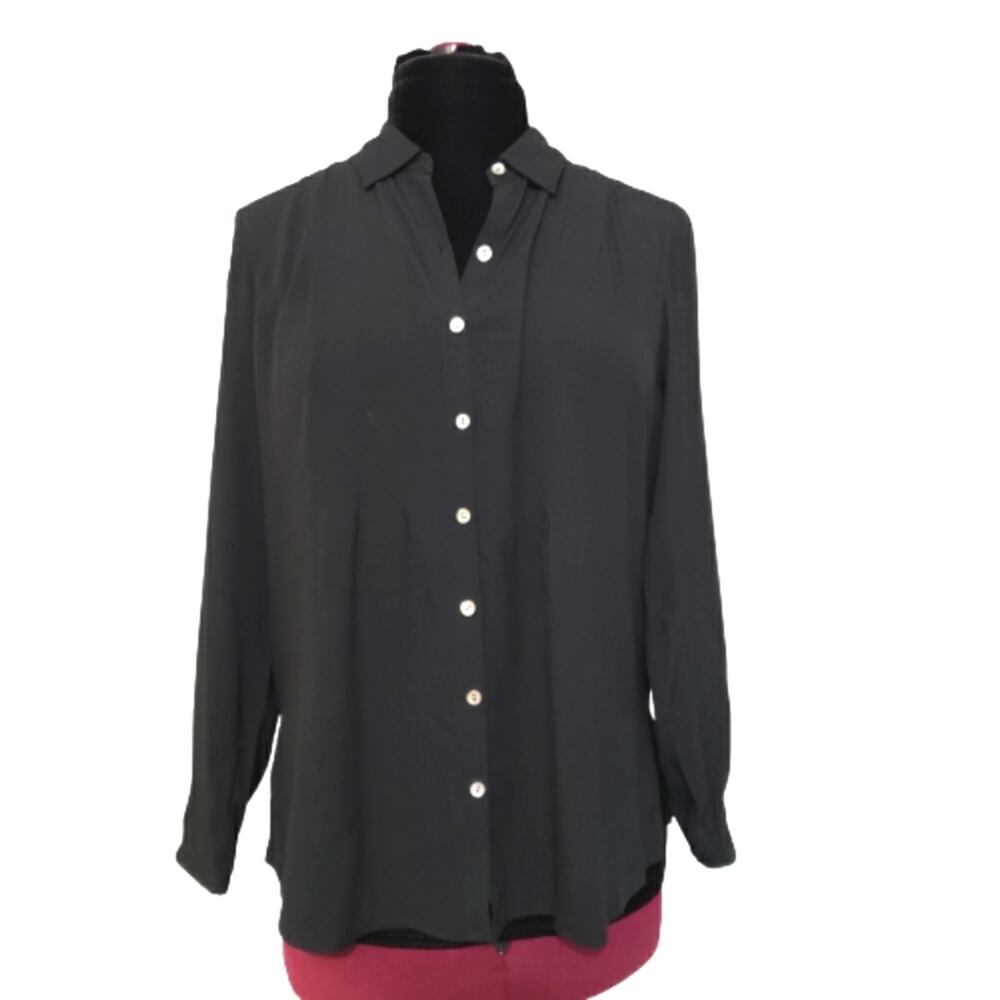 J. Jill Black Button Down‎ Pintuck Detail Rayon Top Small Petite